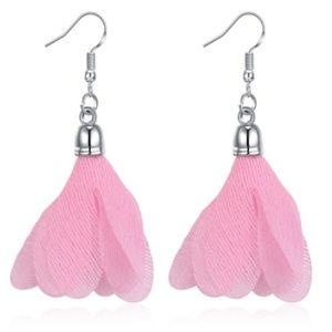 Noblag Antique Silver Mesh Pink Tulle Drop Earring